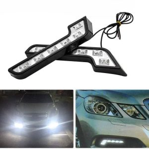 Lot de 2 feux de jour 6 LED pour voiture – Blanc – 12V