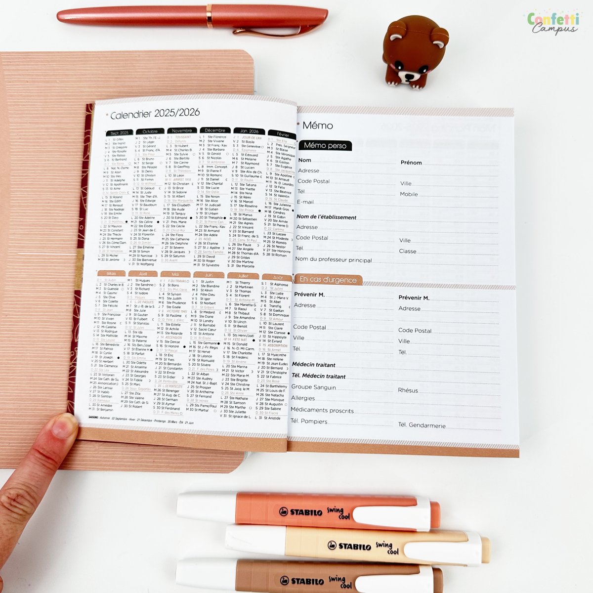 OXFORD Agenda scolaire journalier 12×18 2025-2026 Kraft Touche de verdure – Image 9