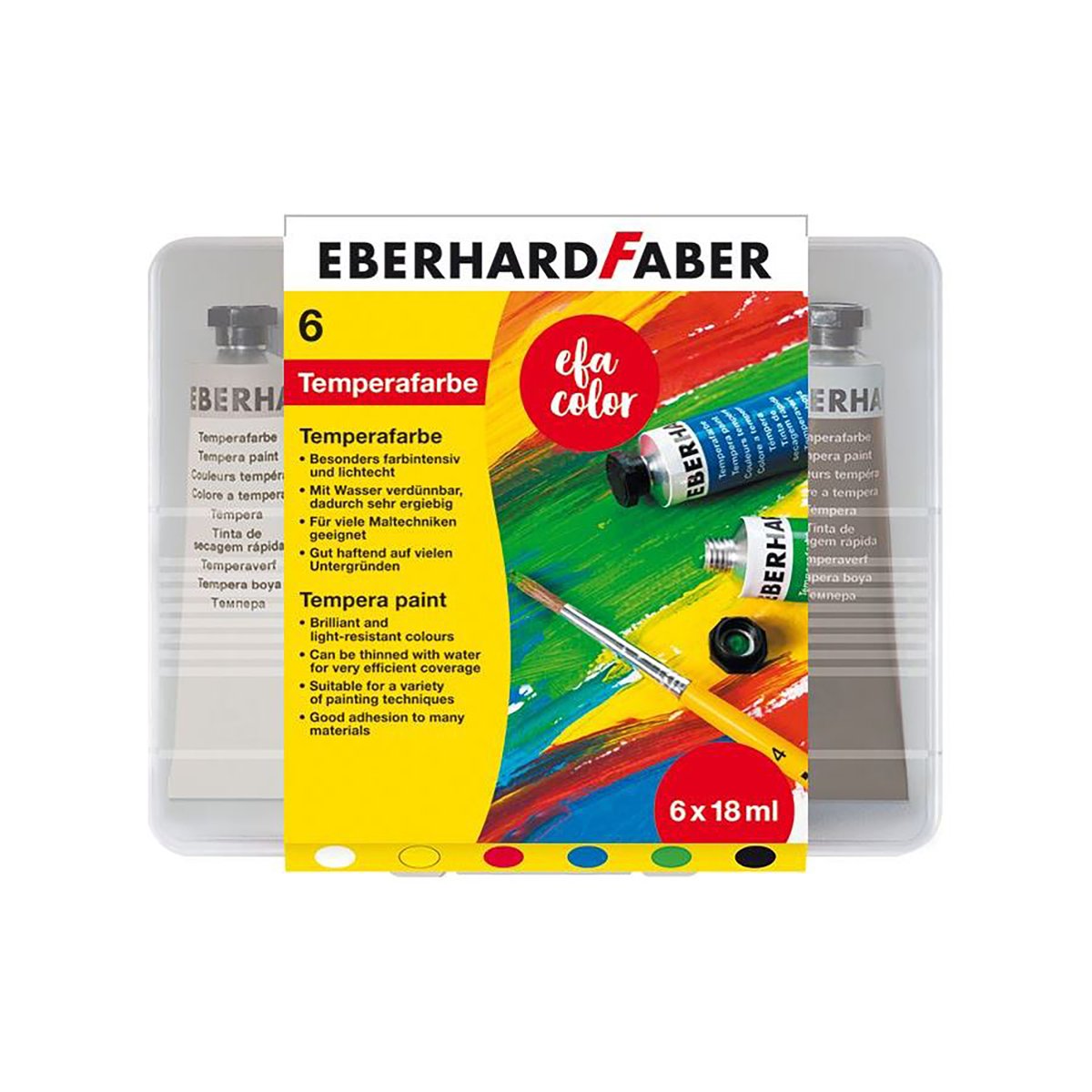Eberhard Faber Etui de 6 tubes de peinture scolaire Tempera 18ml – Image 2