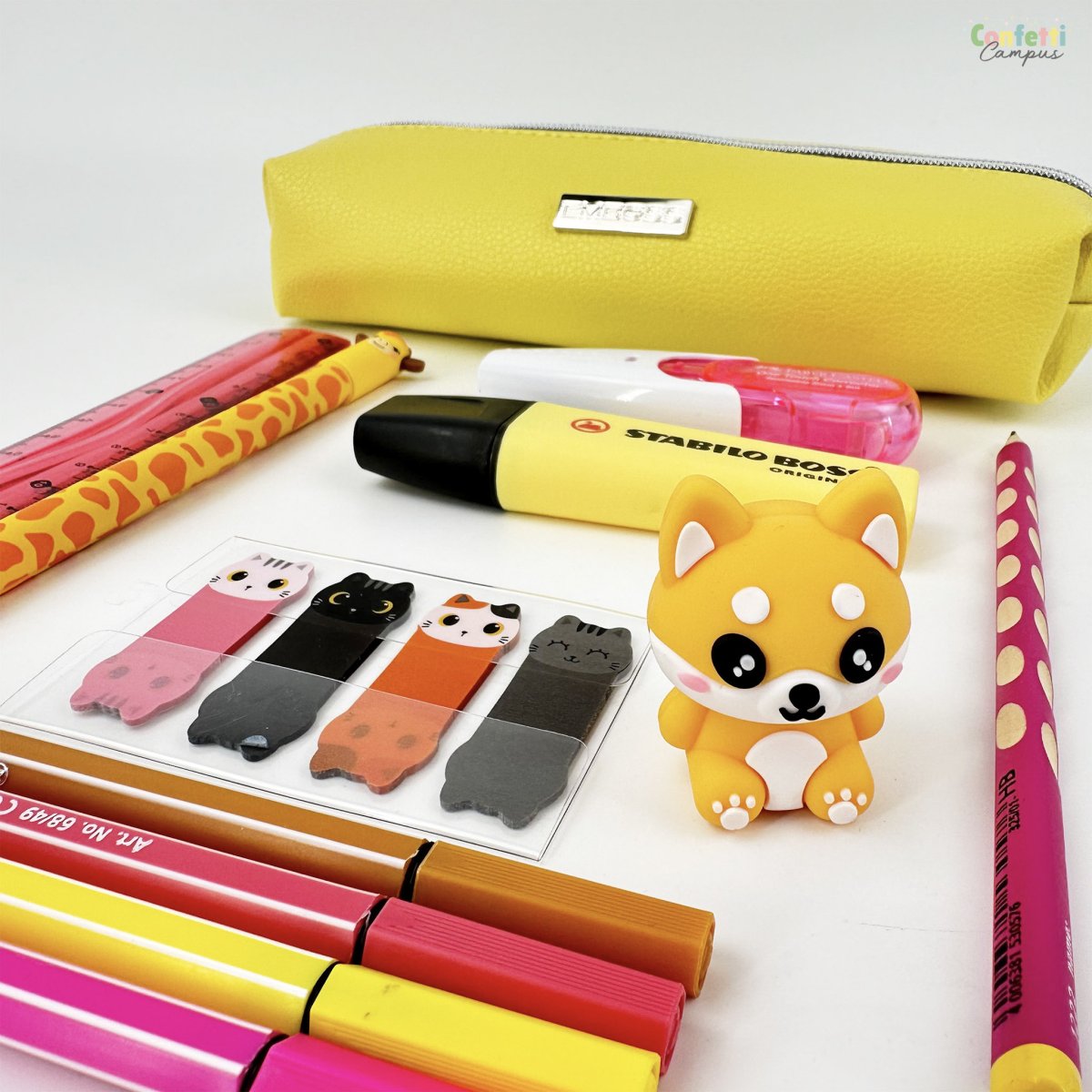 ANCOR EMBOSS Trousse à stylos rectangulaire petit modèle pastel jaune – Image 3