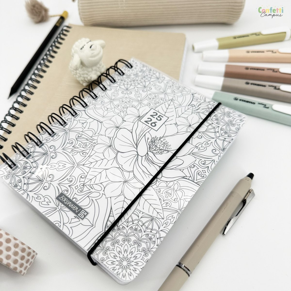 BRUNNEN Agenda scolaire journalier A6 2025-2026 ZenArt noir et blanc – Image 5