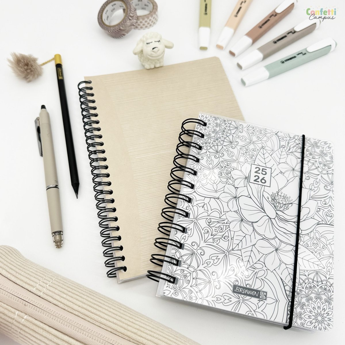 BRUNNEN Agenda scolaire journalier A6 2025-2026 ZenArt noir et blanc – Image 6