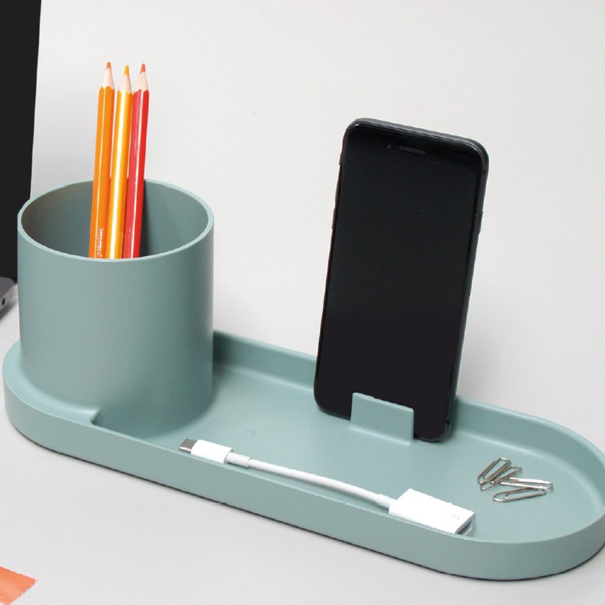 FORMA Organiseur de bureau avec porte-stylos et support smartphone Vert sauge – Image 3