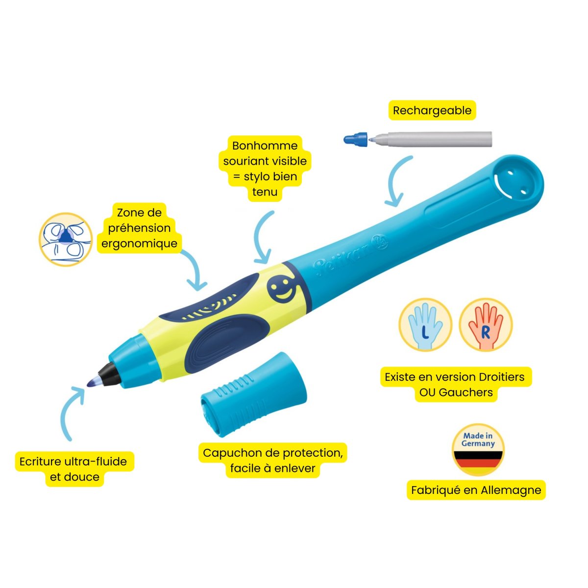 PELIKAN GRIFFIX Stylo feutre d’apprentissage rechargeable pour droitiers Prune Encre bleue – Image 4