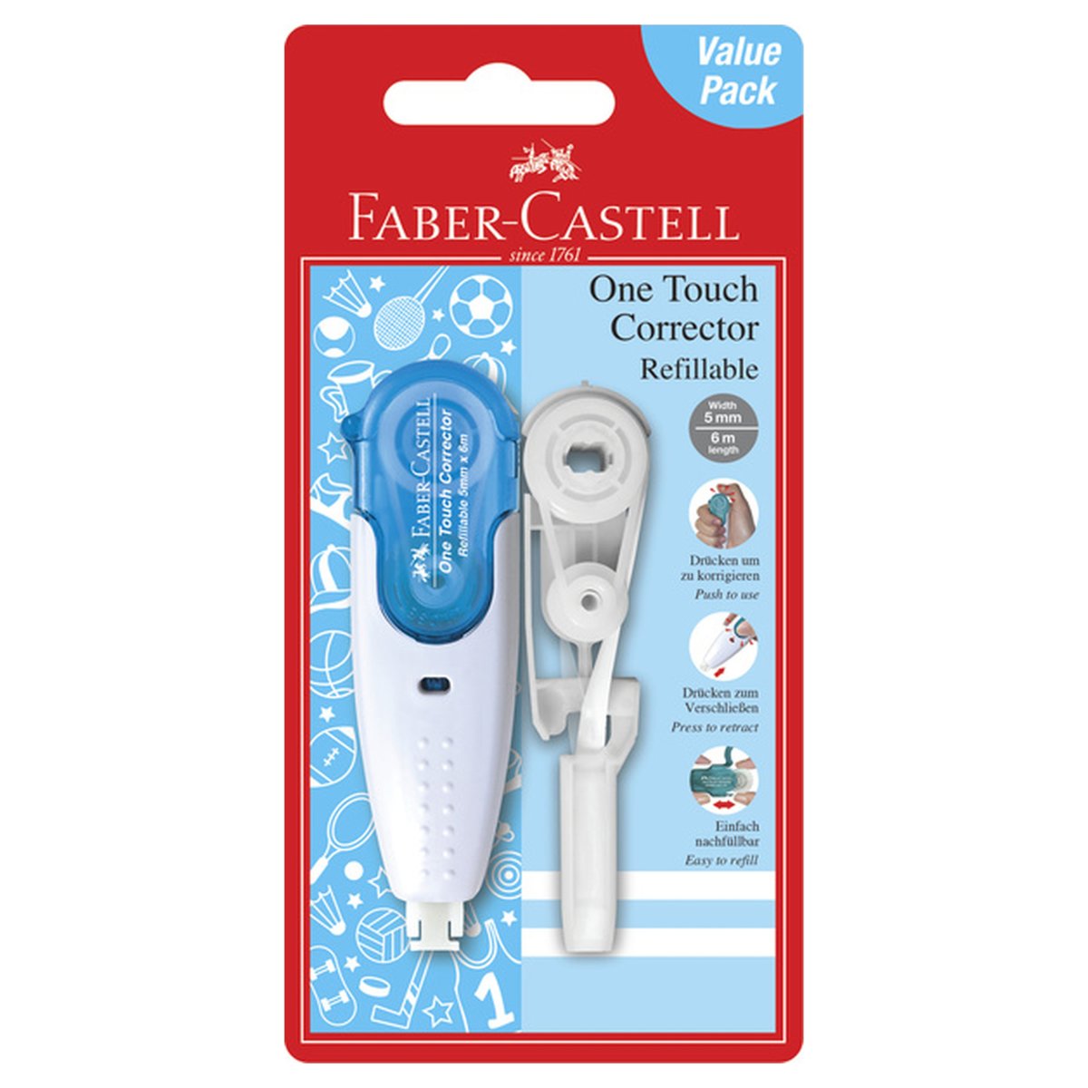 FABER CASTELL One Touch Roller correcteur rechargeable Bleu – Image 3