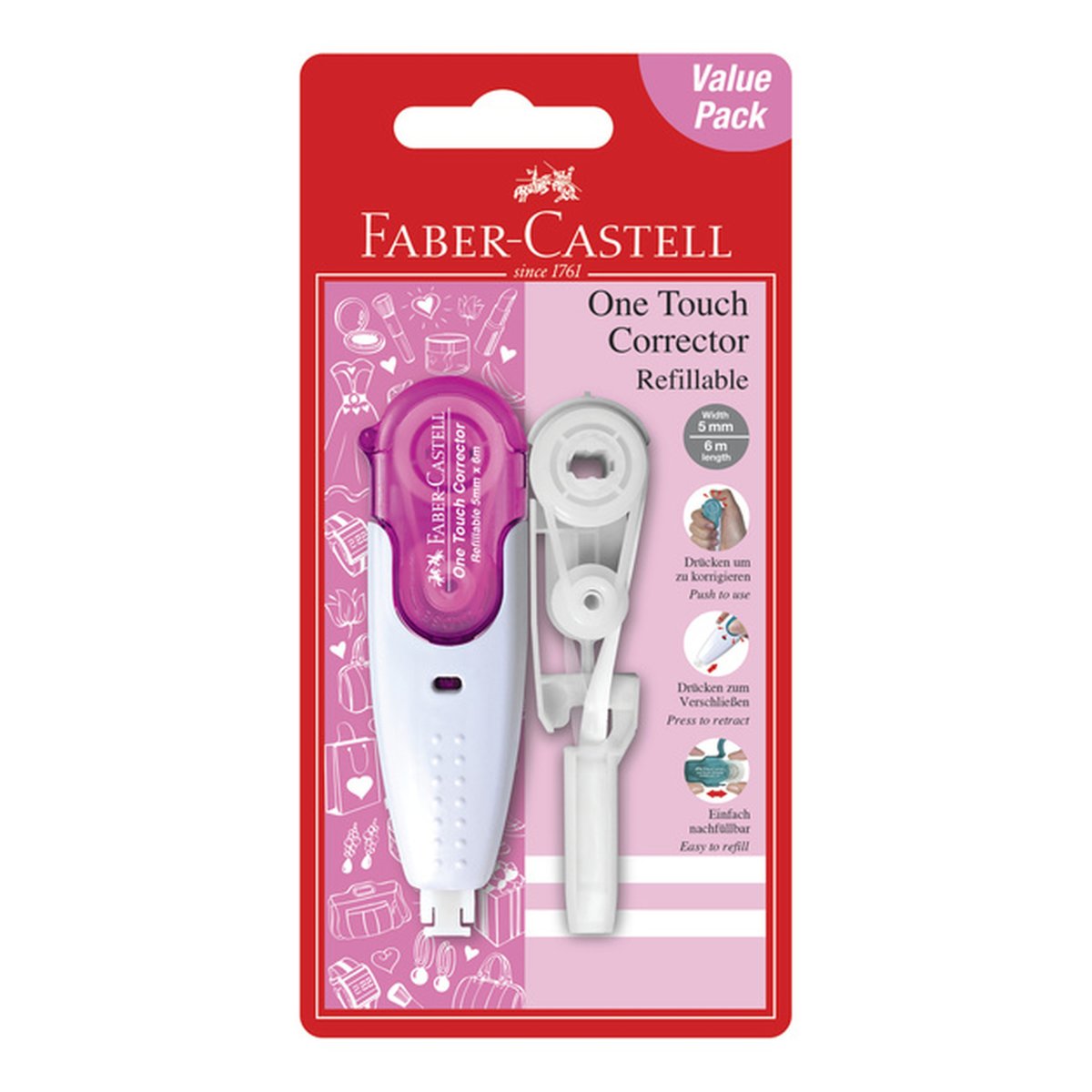 FABER CASTELL One Touch Roller correcteur rechargeable Rose – Image 3