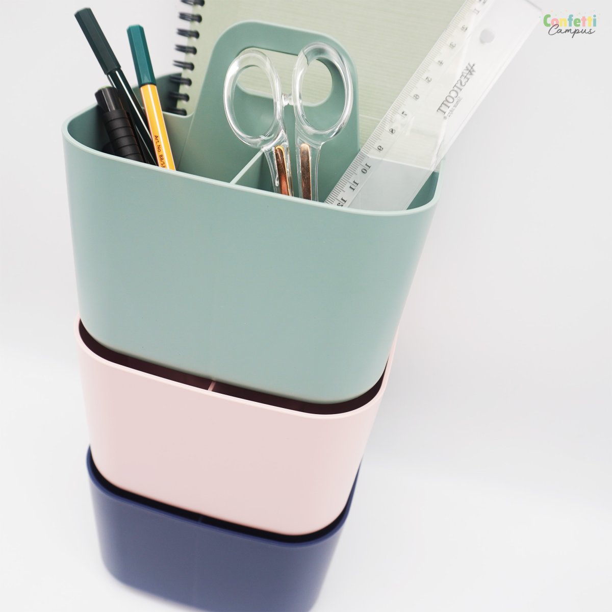 FORMA Organiseur de bureau porte-stylos 4 compartiments 16,5×16,5x15cm rose poudré – Image 9