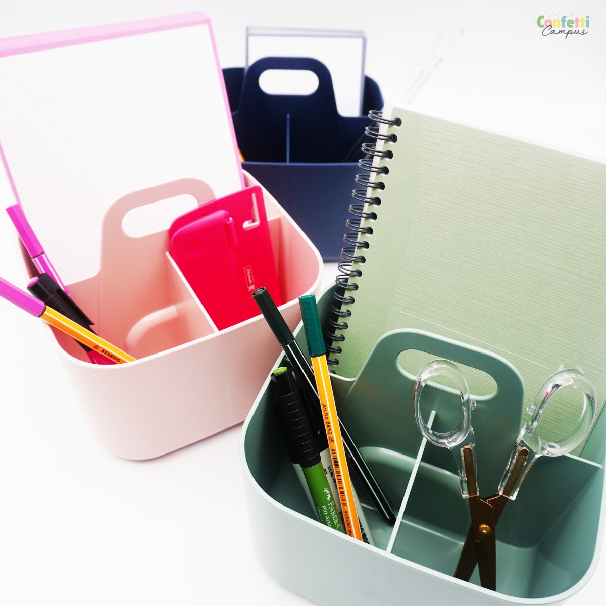 FORMA Organiseur de bureau porte-stylos 4 compartiments 16,5×16,5x15cm vert sauge – Image 9