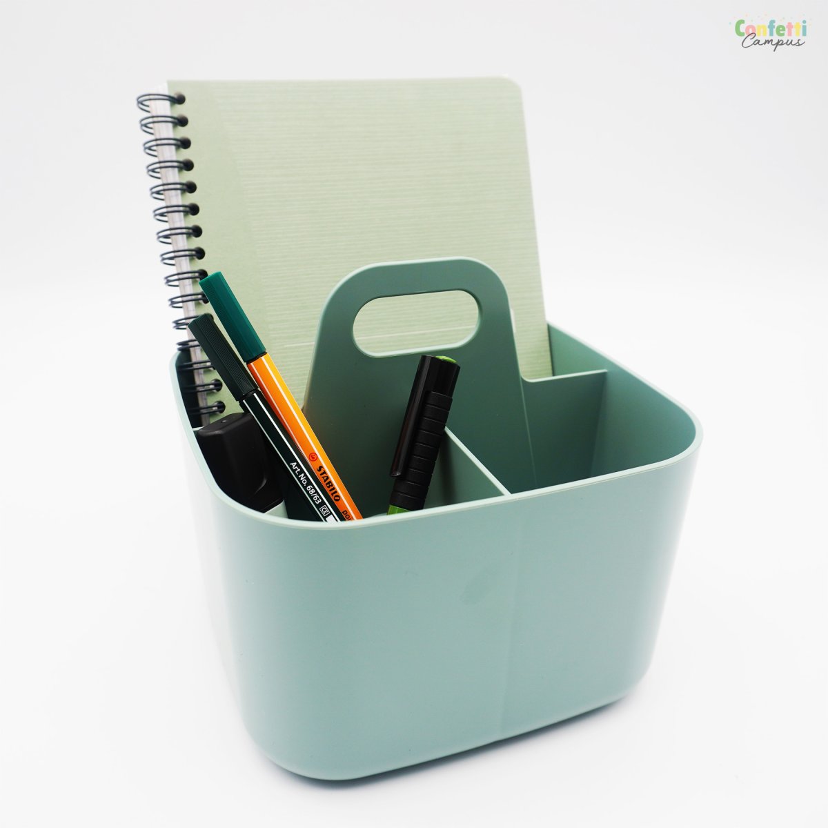 FORMA Organiseur de bureau porte-stylos 4 compartiments 16,5×16,5x15cm vert sauge – Image 5