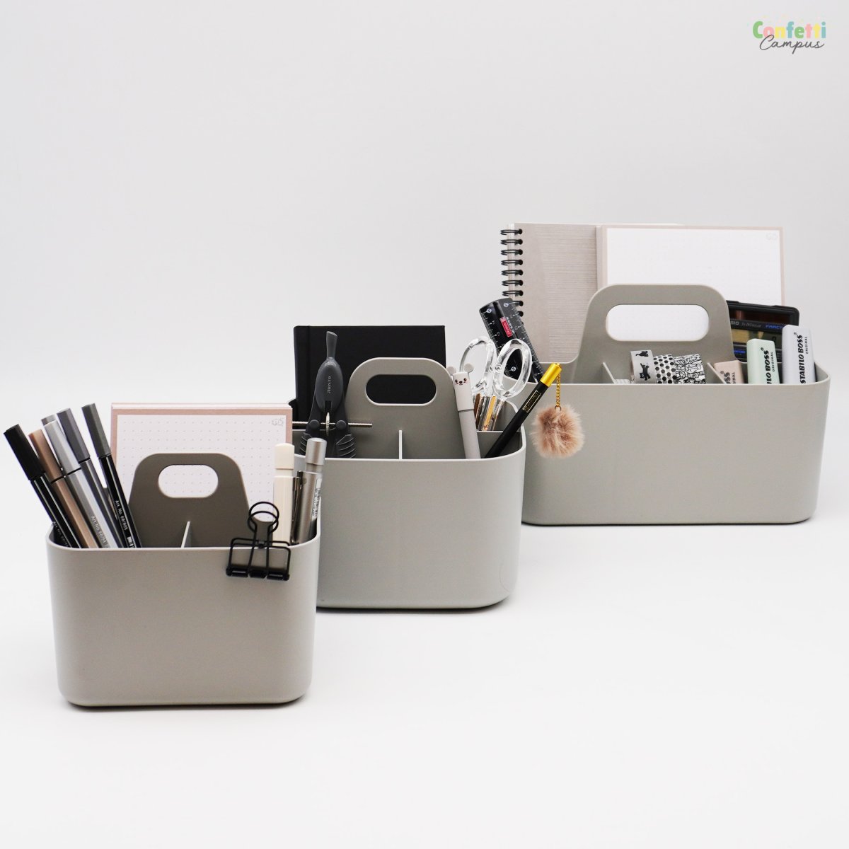 FORMA Organiseur de bureau porte-stylos 4 compartiments 16,5×16,5x15cm gris – Image 5