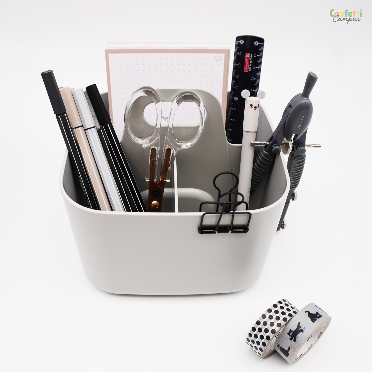 FORMA Organiseur de bureau porte-stylos 4 compartiments 16,5×16,5x15cm gris – Image 4
