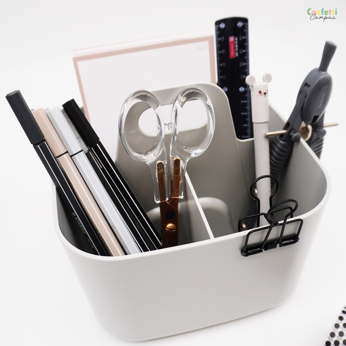 FORMA Organiseur de bureau porte-stylos 4 compartiments 16,5×16,5x15cm gris – Image 3