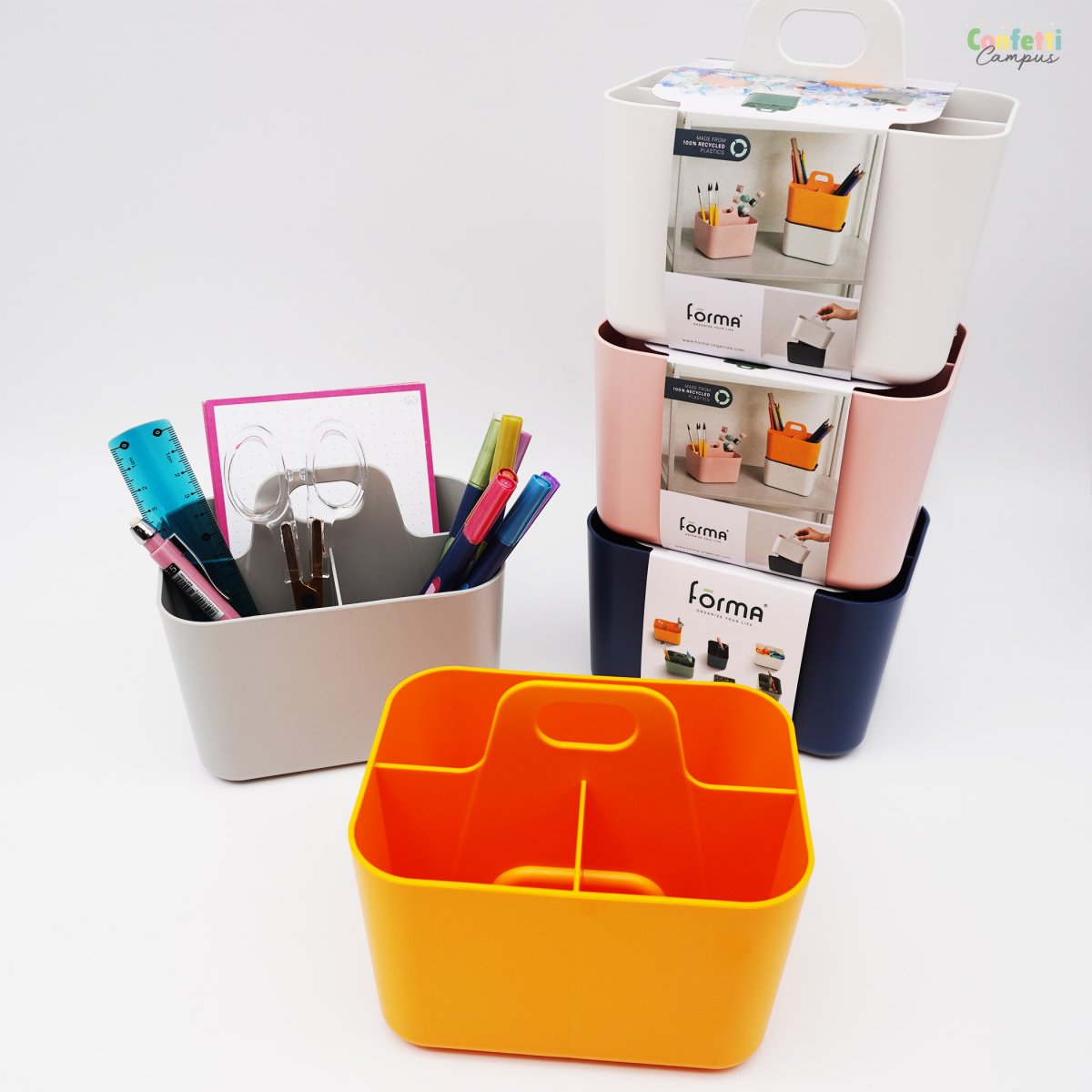 FORMA Organiseur de bureau porte-stylos 3 compartiments 15x11x13,5cm orange curcuma – Image 5