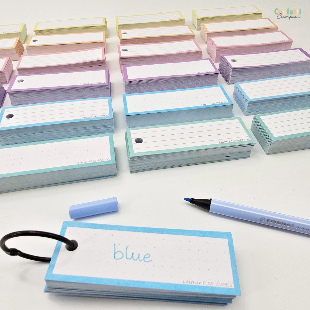 50 Flashcards Leitner Vocabulaire à points cadre pastel bleu – Image 7