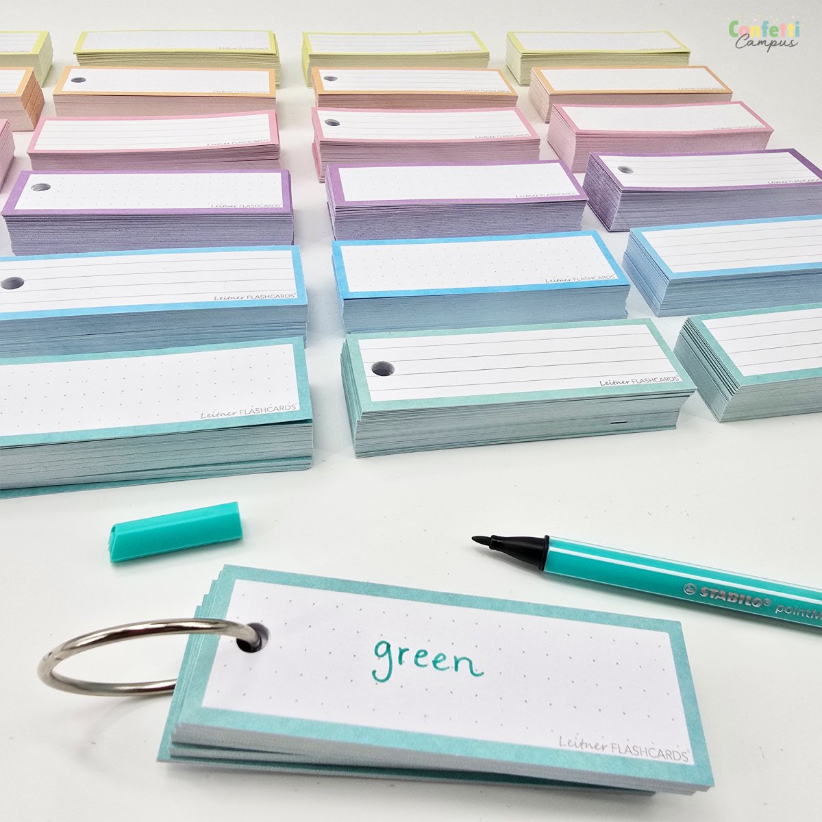 50 Flashcards Leitner Vocabulaire lignées cadre pastel vert – Image 7