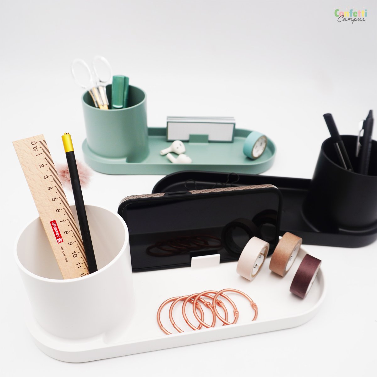 FORMA Organiseur de bureau avec porte-stylos et support smartphone Vert sauge – Image 9