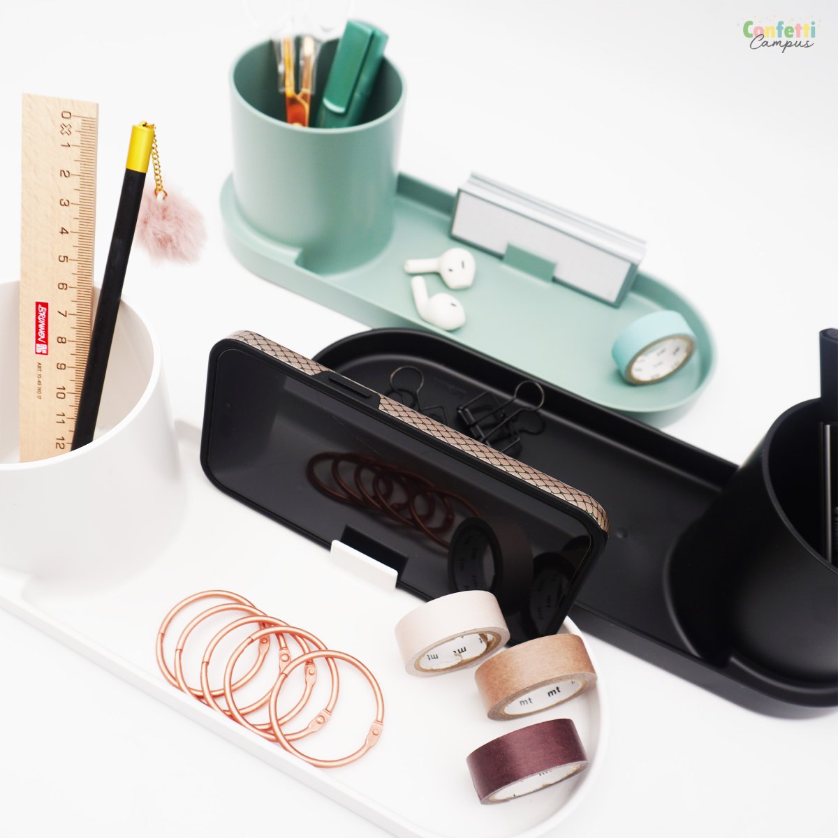 FORMA Organiseur de bureau avec porte-stylos et support smartphone Vert sauge – Image 4