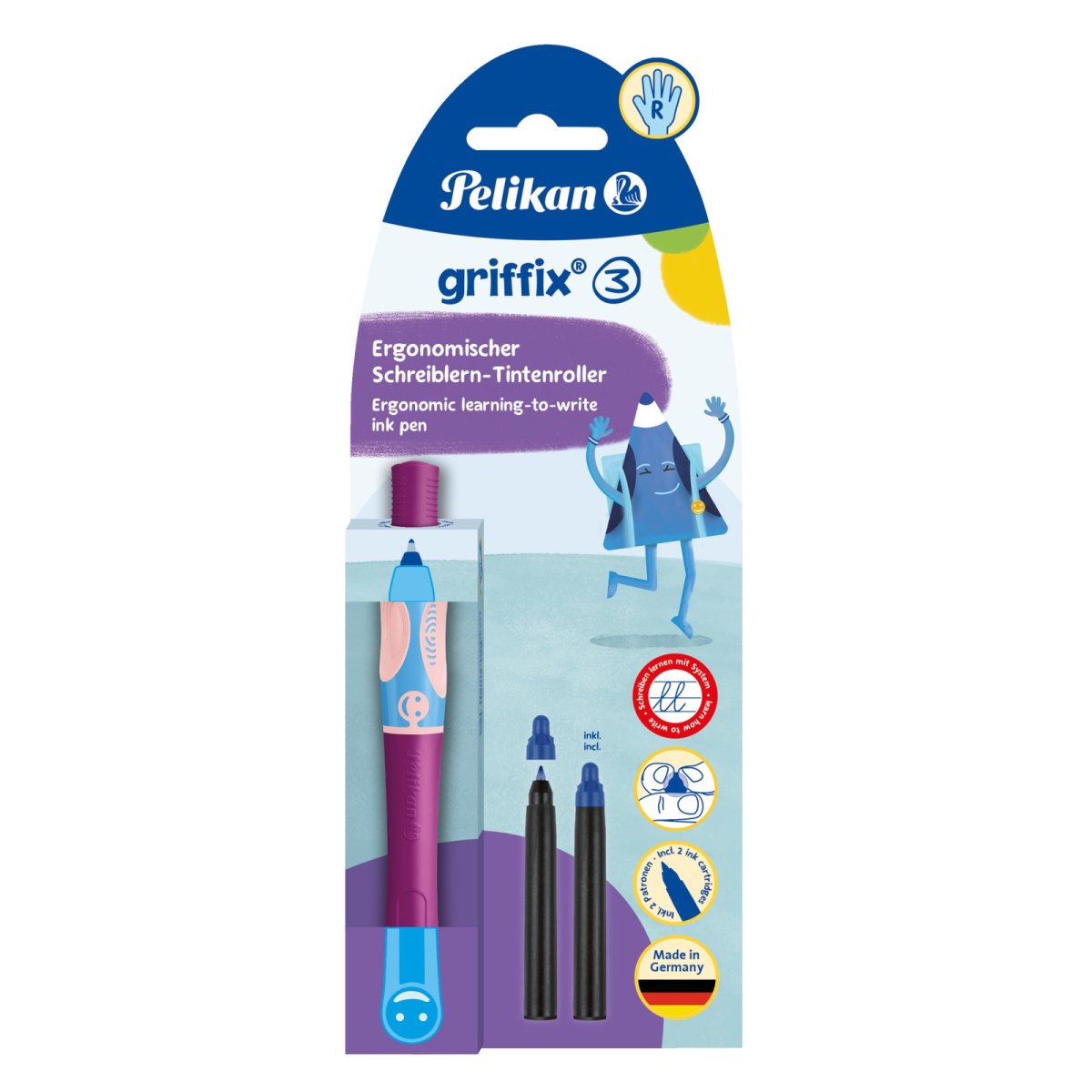 PELIKAN GRIFFIX Stylo feutre d’apprentissage rechargeable pour droitiers Prune Encre bleue – Image 3