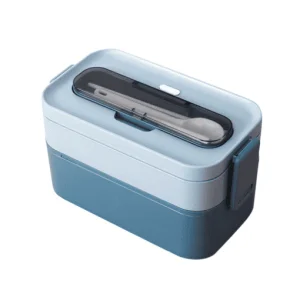 Bento Plastique Compatible Micro-ondes 2 Étages Bleue