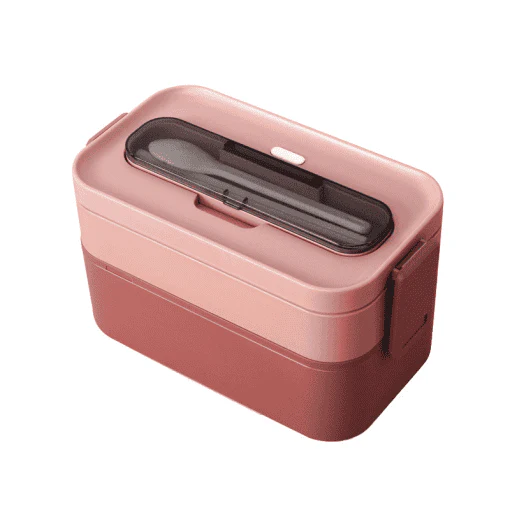 Bento Plastique Compatible Micro-ondes 2 Étages Rose – Image 2