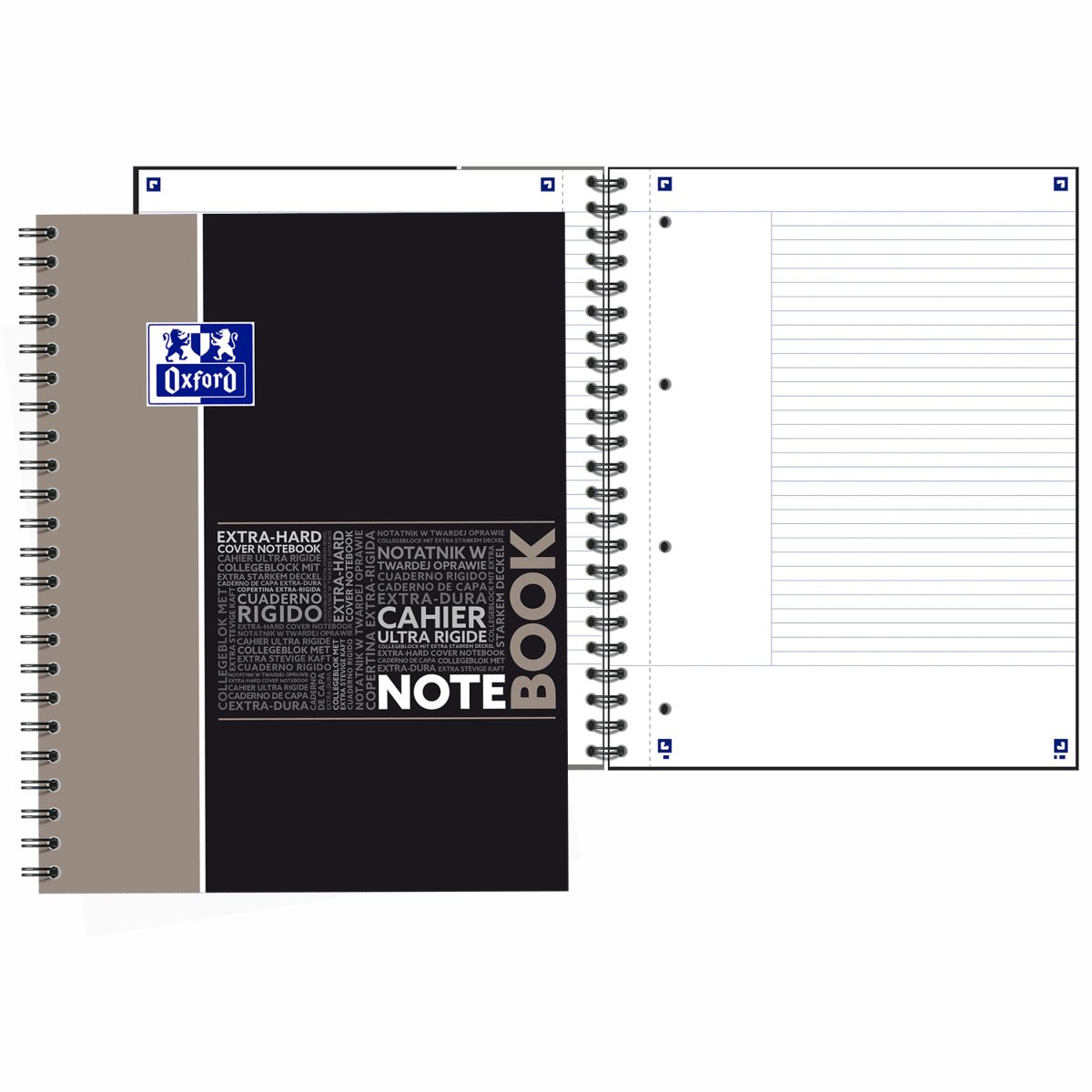 OXFORD Cahier A4+ à spirale 160 pages lignées méthode Cornell Gris – Image 2