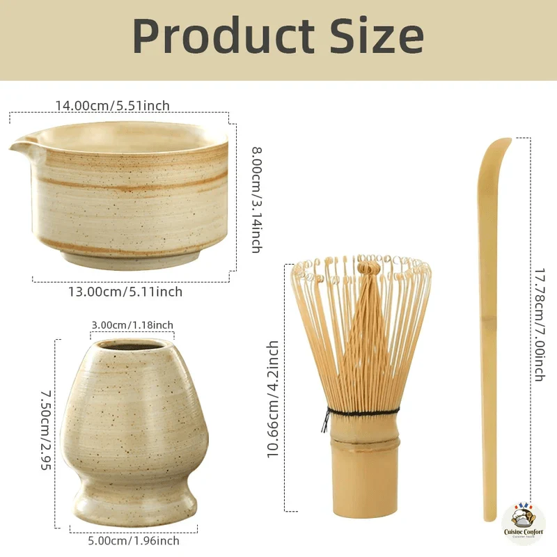 Ensemble Matcha Japonais Bambou: Fouet, Cuillère, 4Pièces – Image 6