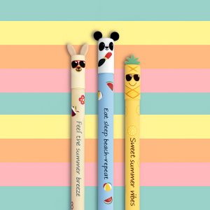 EBERHARD FABER Erase It! Lot de 3 stylos roller à encre gel effaçable bleue Summer vibes