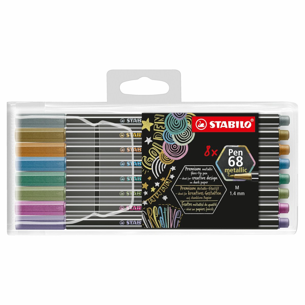STABILO Pen 68 Feutres de dessin métallisés x8 et pochette