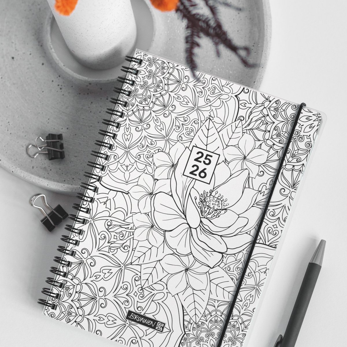BRUNNEN Agenda scolaire journalier A6 2025-2026 ZenArt noir et blanc – Image 9